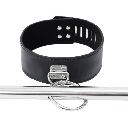 Бондажная распорка с ошейником и наручниками черного цвета