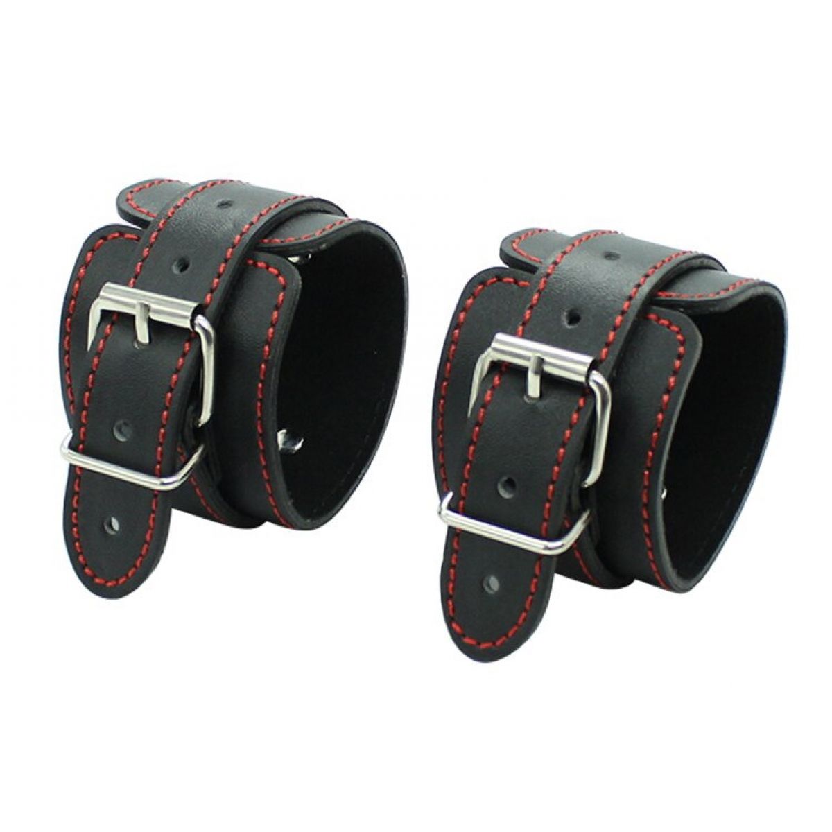 Регулируемые черные наручники с красными строчками