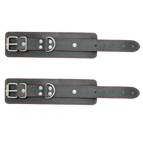 Регулируемые черные наручники с красными строчками