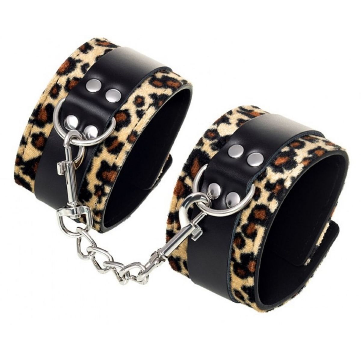 Леопардовые наручники с серебряной цепочкой