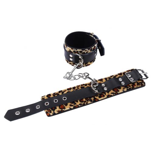 Леопардовые наручники с серебряной цепочкой
