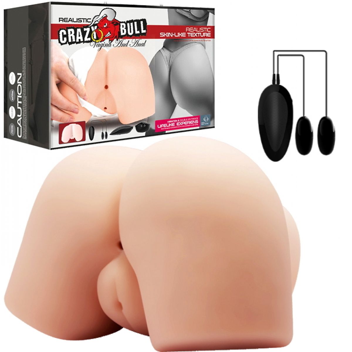 Мастурбатор Crazy Bull с двумя отверстиями и двойным виброяйцом