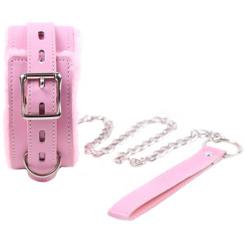 Розовый БДСМ ошейник с меховой подкладкой
