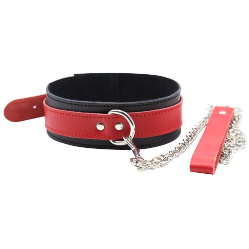 Красно-черный БДСМ ошейник с поводком