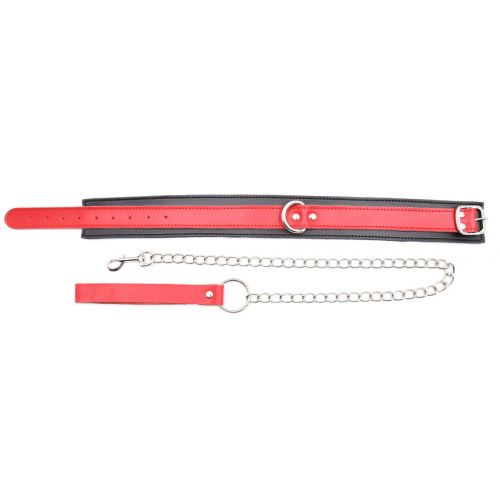 Красно-черный БДСМ ошейник с поводком