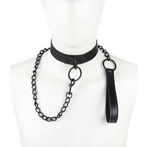 Черный классический ошейник с поводком