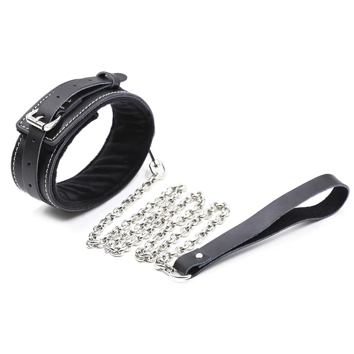 Черный БДСМ ошейник с поводком