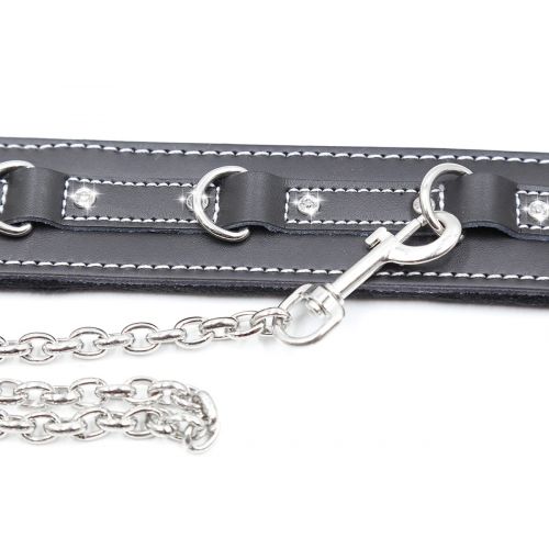 Черный БДСМ ошейник с поводком