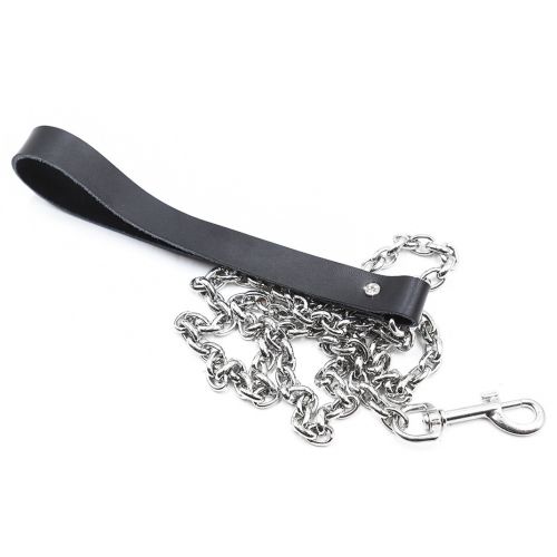 Черный БДСМ ошейник с поводком