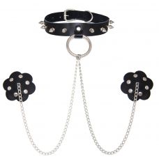 Ошейник декорированный шипами с зажимами для сосков