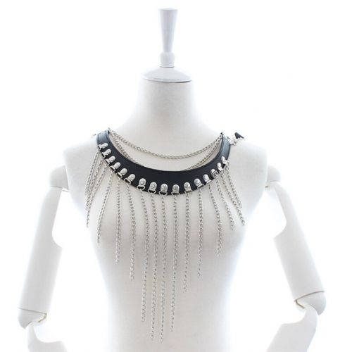 Черный БДСМ ошейник декорированный металлическими цепями 