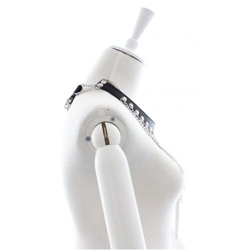 Черный БДСМ ошейник декорированный металлическими цепями 