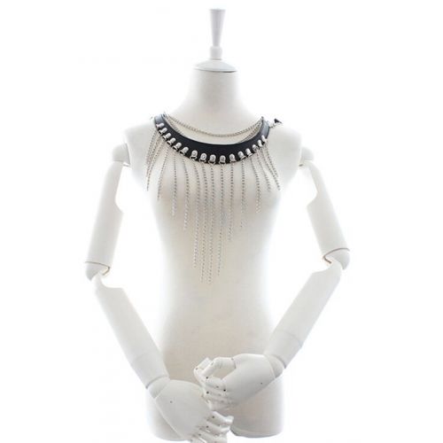 Черный БДСМ ошейник декорированный металлическими цепями 