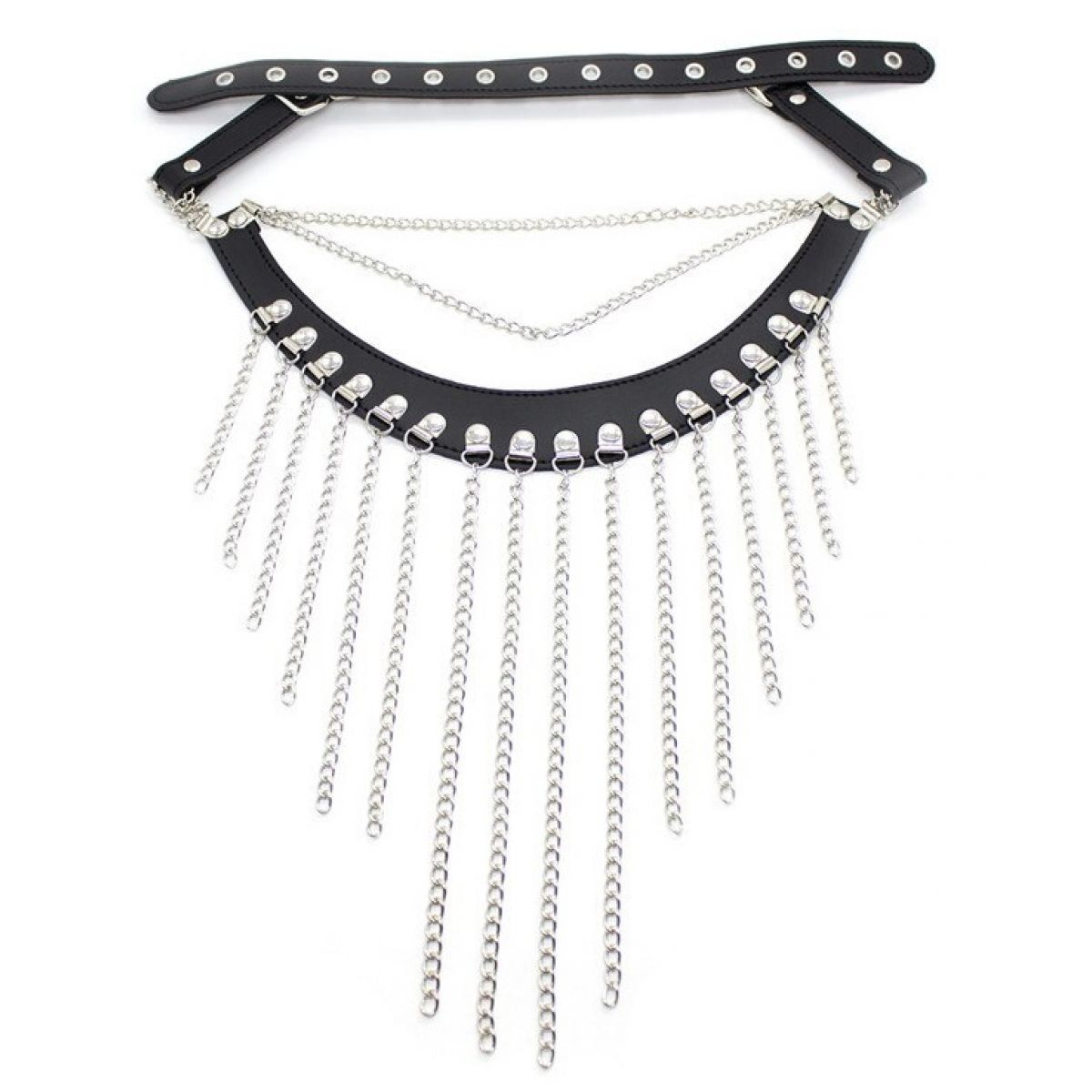 Черный БДСМ ошейник декорированный металлическими цепями 