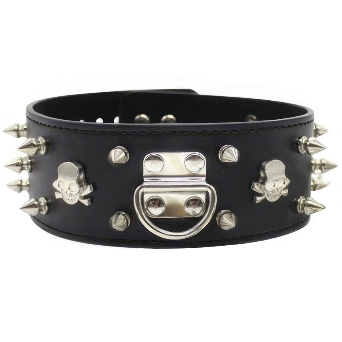 Широкий черный ошейник с шипами