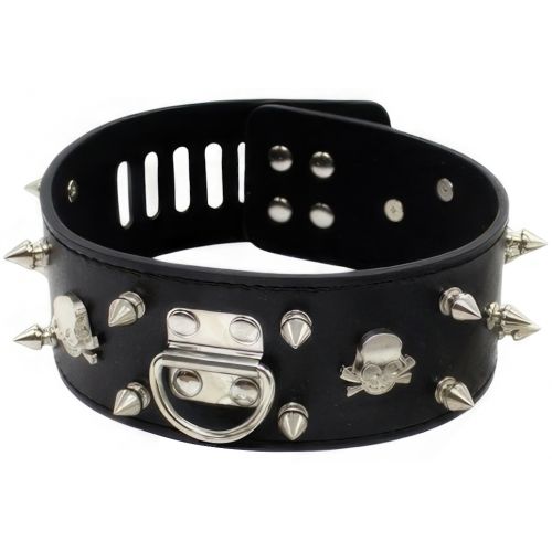 Широкий черный ошейник с шипами