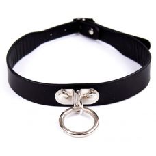 Классический черный ошейник с кольцом