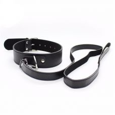 Классический ошейник с поводком черный