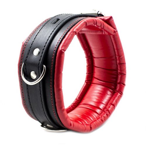 Ошейник с металлическим поводком черно-красный 