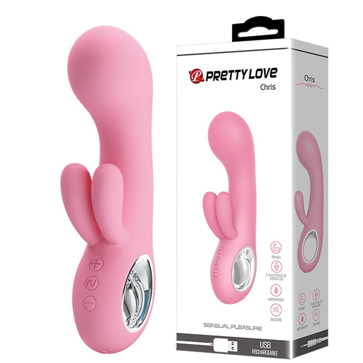 Перезаряжаемый вибратор Pretty Love Chris с клиторальной стимуляцией, нежно-розовый