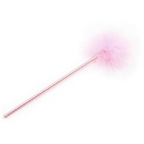 Розовый перьевой тиклер с атласной ручкой 34 см