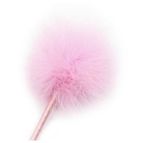 Розовый перьевой тиклер с атласной ручкой 34 см