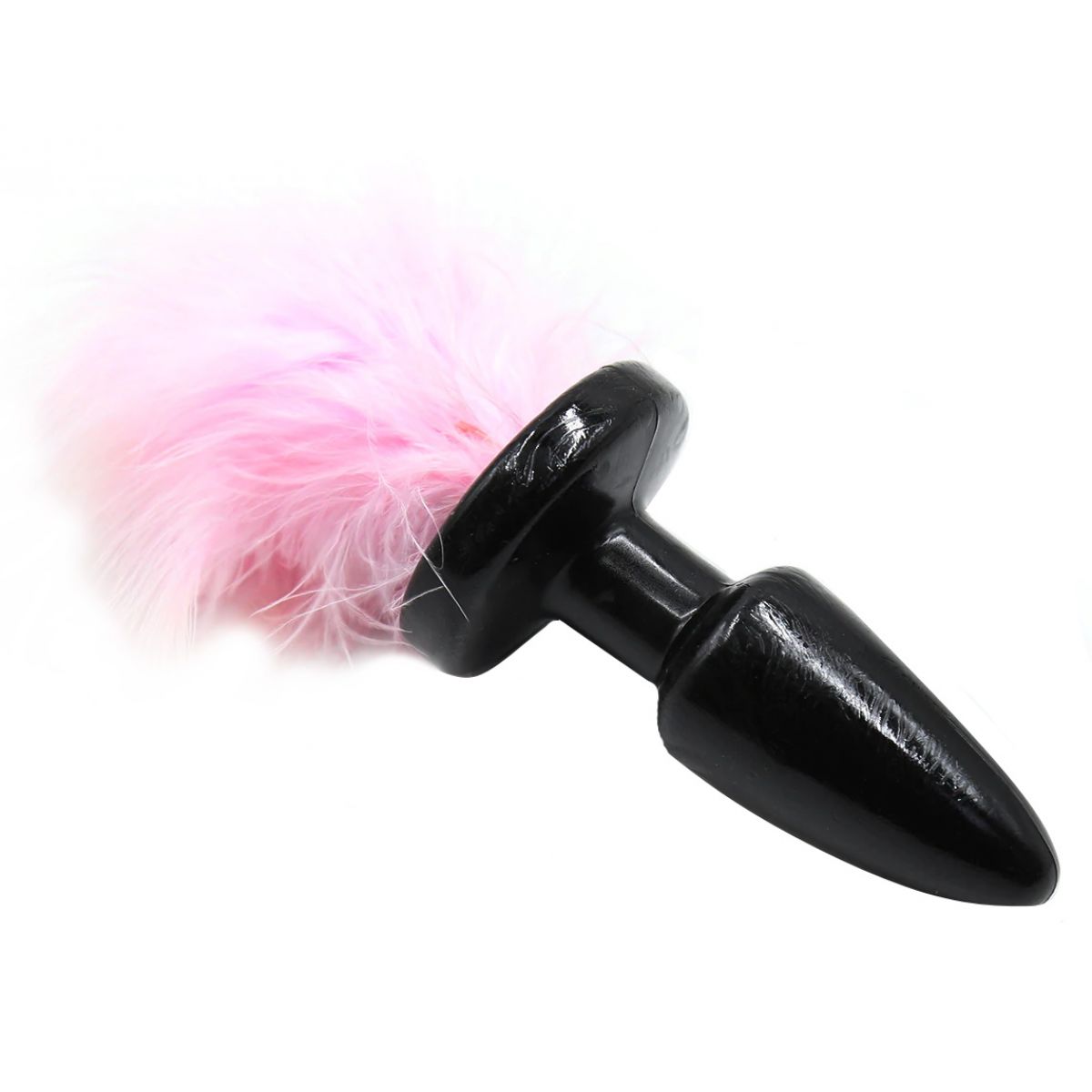 Черная силиконовая анальная пробка с пушистым розовым хвостиком
