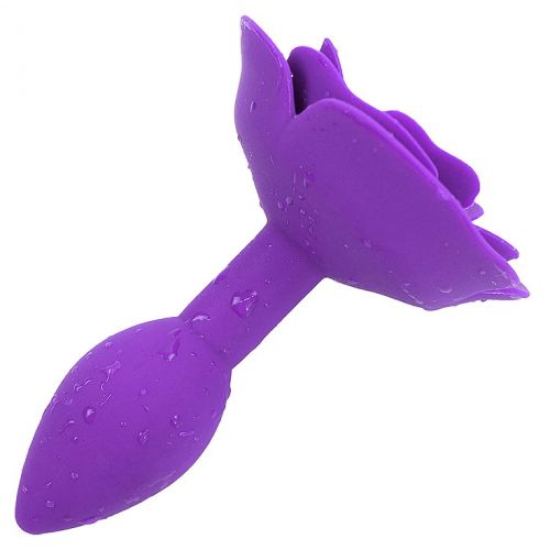 Фиолетовая силиконовая анальная пробка с розой S