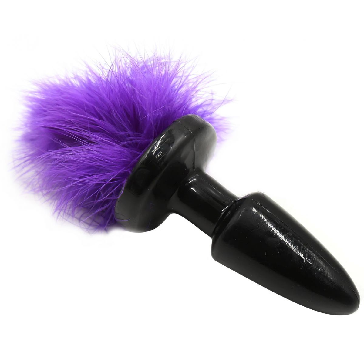 Черная силиконовая анальная пробка с пушистым фиолетовым хвостиком