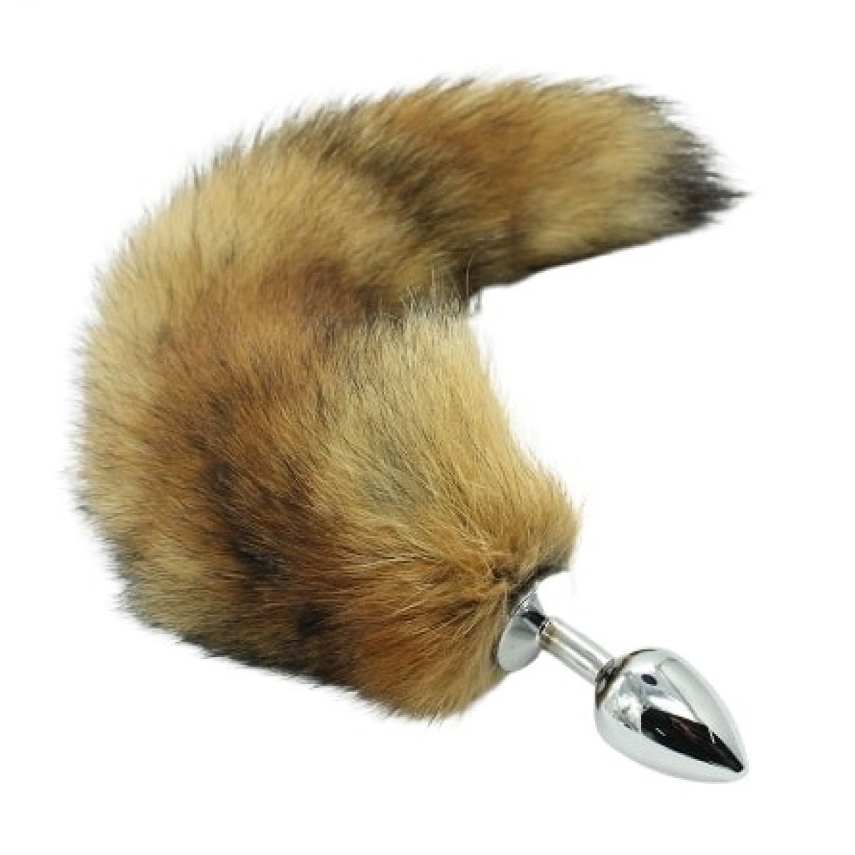 Металлическая анальная пробка M с лисьим хвостиком из натурального меха 39 см