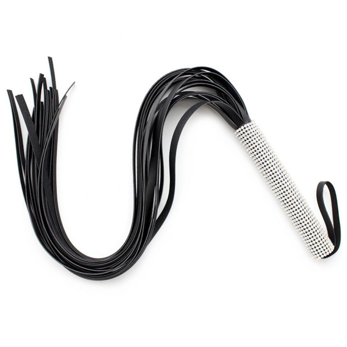 Черная плеть с декорированной стразами рукоятью 70 см