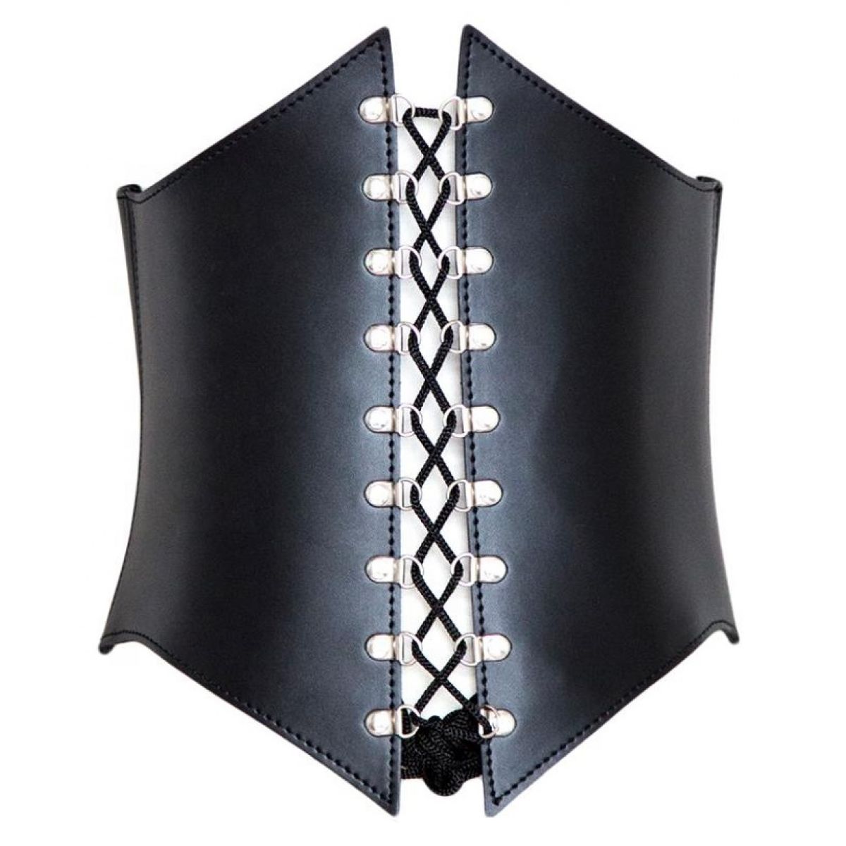 Черный корсет из натуральной кожи на шнуровке с открытой грудью