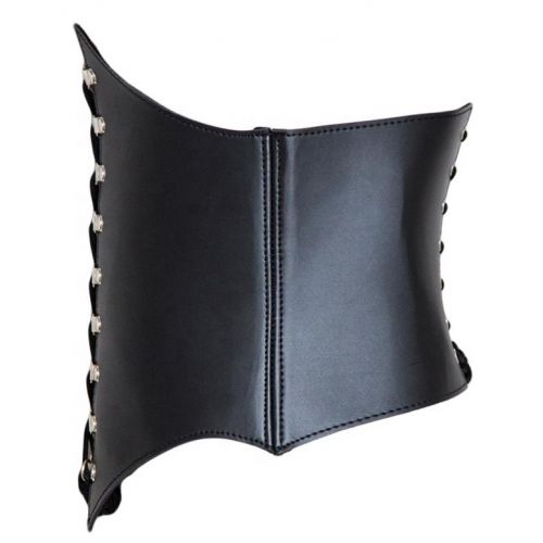 Черный корсет из натуральной кожи на шнуровке с открытой грудью