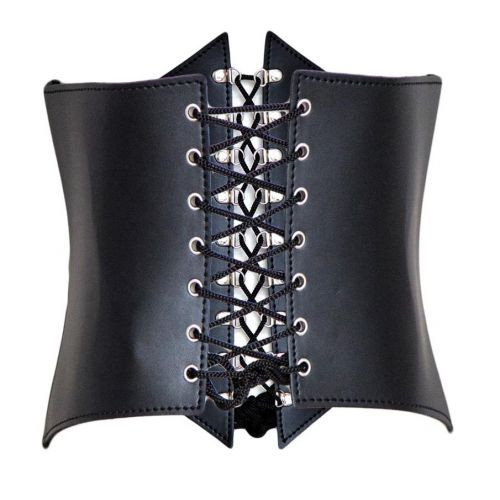 Черный корсет из натуральной кожи на шнуровке с открытой грудью