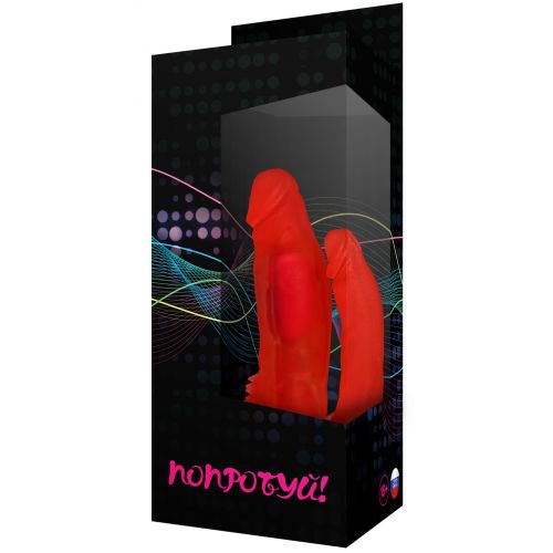 Гелевый двойной фаллоимитатор красного цвета с клиторальными стимуляторами 19 см