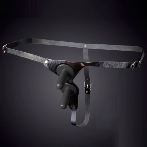 Кожаные трусики для страпона с двумя насадками Sitabella