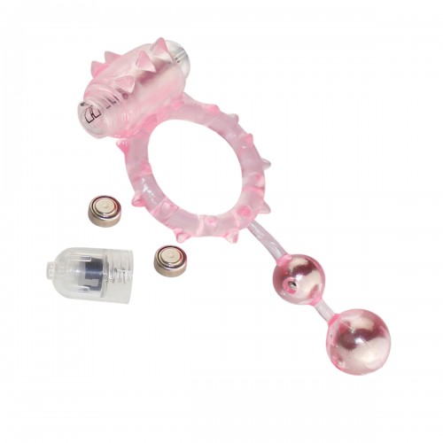 Виброкольцо с 2 утяжеляющими шариками розовое Ball Banger Cock Ring