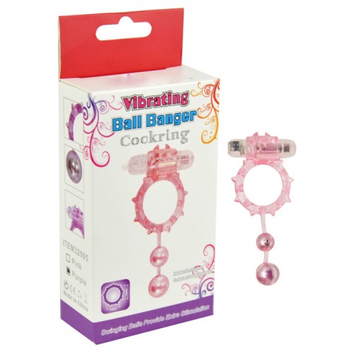 Виброкольцо с 2 утяжеляющими шариками розовое Ball Banger Cock Ring