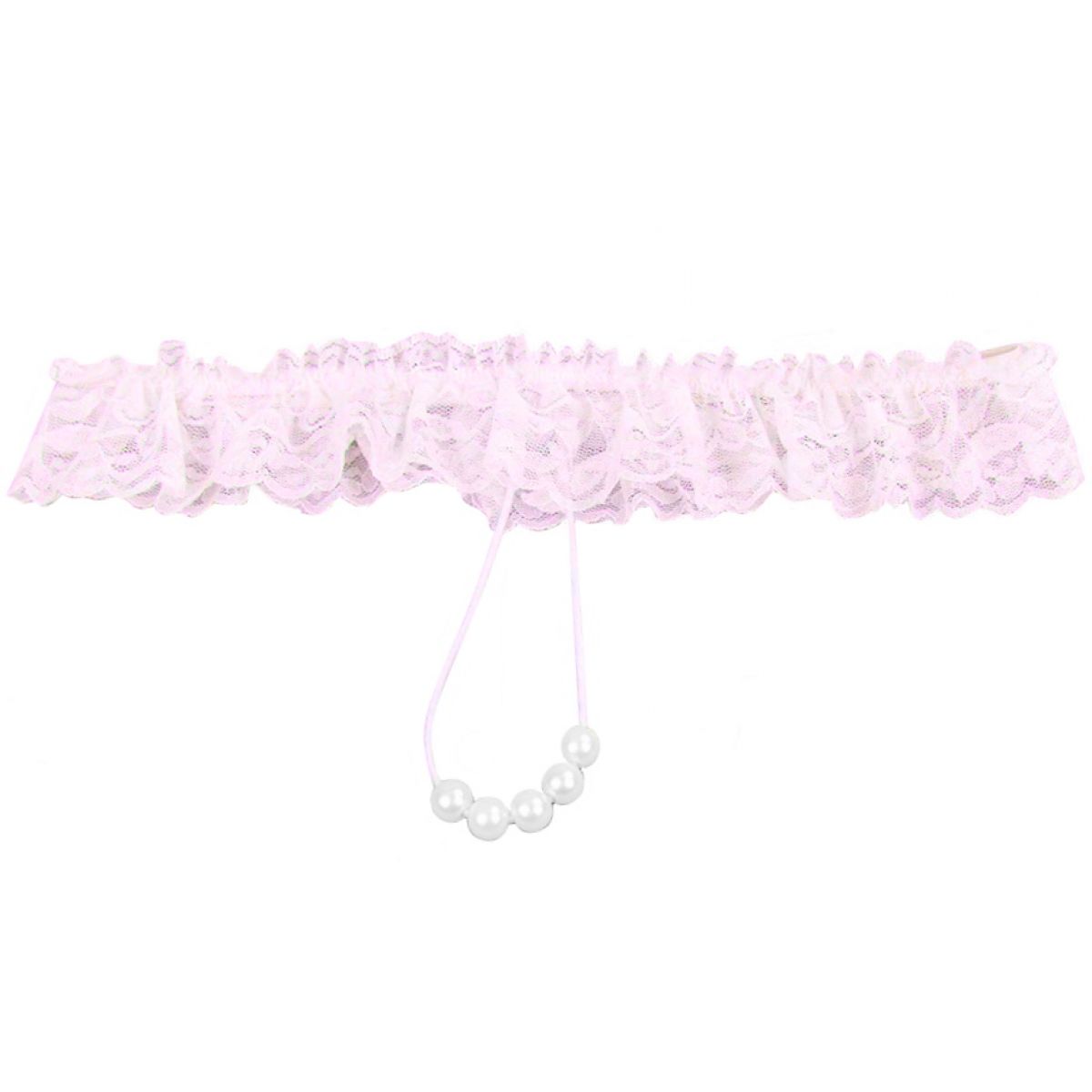 Кружевные розовые трусики с жемчужной нитью