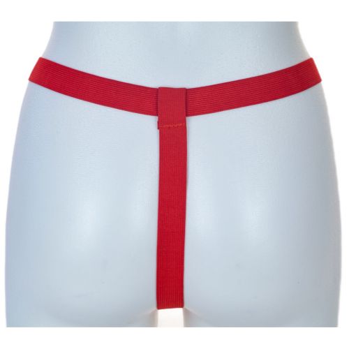 Красные лакированные стринги с доступом и кармашком для вибропули