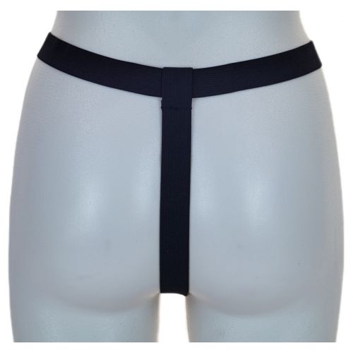 Черные лакированные стринги с доступом и кармашком для вибропули