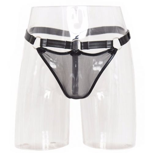 Мужские черные трусики стринги с сеточкой