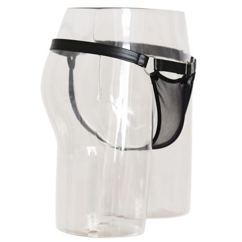 Мужские черные трусики стринги с сеточкой