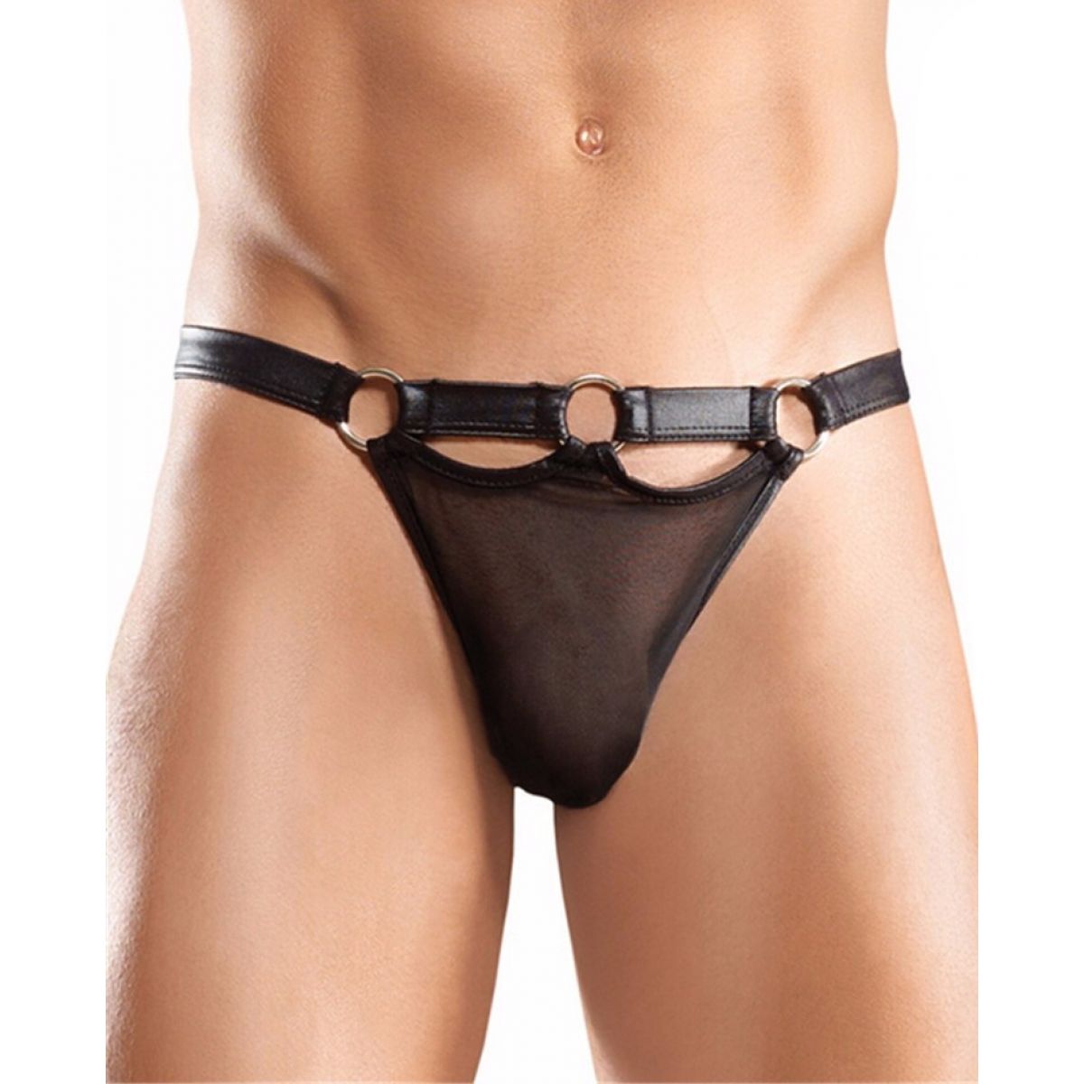 Мужские черные трусики стринги с сеточкой