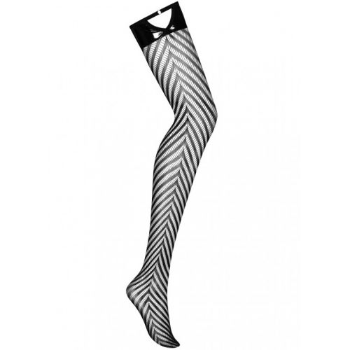 Черные чулки с лаковой резинкой и геометричным узором S/M