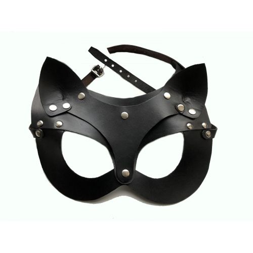 Кожаная чёрная маска со сменными ушками Hand Made