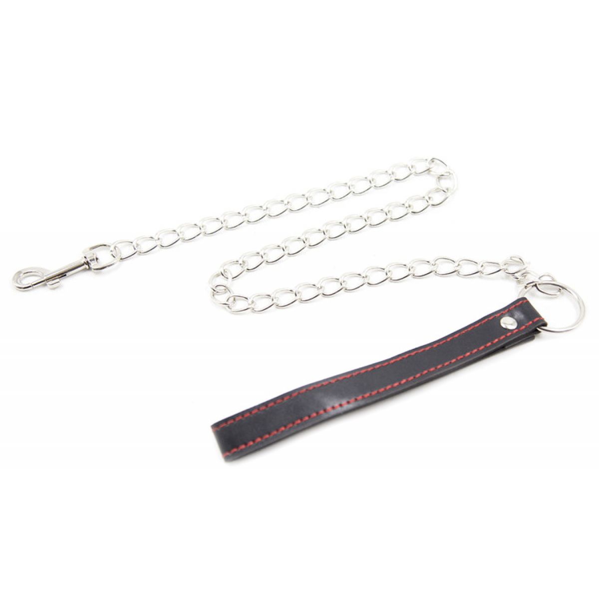 Черный поводок с красной строчкой для БДСМ аксессуаров с цепочкой 