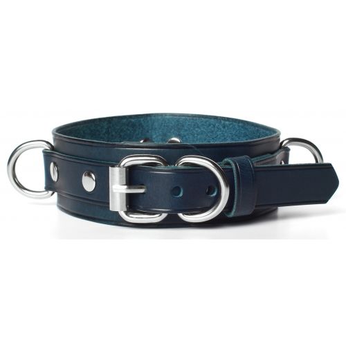 Кожаный набор ошейник с поводком и наручники цвета морской волны