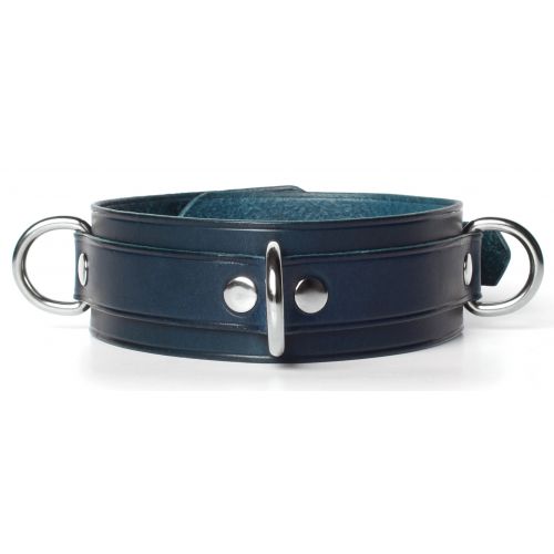 Кожаный набор ошейник с поводком и наручники цвета морской волны