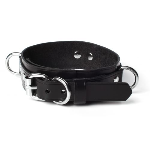 Кожаный набор ошейник с поводком и наручники черный